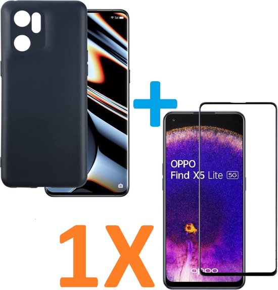 Oppo Find X5 Lite Hoesjes – Soft TPU Siliconen Backcover – Schokbestendig – 1x Gehard Glas Screenprotector – Zwart-Ilumina Benelux