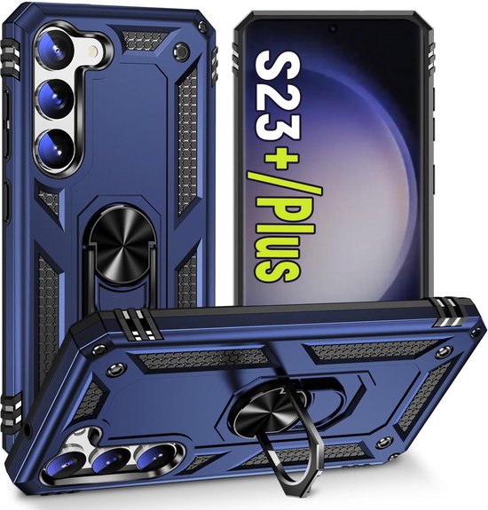 Samsung Galaxy S23 Plus Hoesjes – Anti-Shock Hybride Backcover – Ring Armor – Schokbestendig – Blauw-Ilumina Benelux