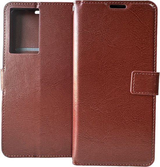 Motorola Moto G200 5G Hoesjes – Portemonnee Book Case – Magneetsluiting – 2x Screenprotector – Bruin-Ilumina Benelux