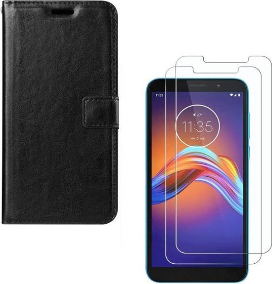 Motorola Moto E6 Play Hoesjes – Portemonnee Backcover – Magneetsluiting – 2x Screenprotector – Zwart-Ilumina Benelux