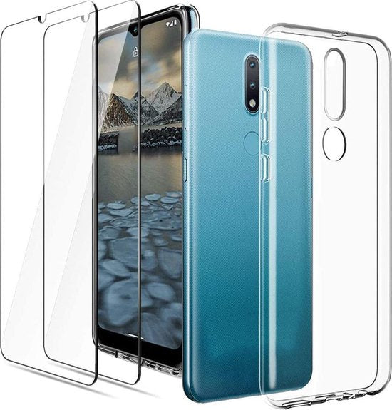 Nokia 2.4 Hoesjes – Soft TPU Siliconen Backcover – 2x Gehard Glas Screenprotector – Transparant-Ilumina Benelux