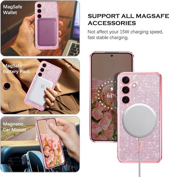 Samsung Galaxy S23 Ultra Hoesjes – Glitter Sequin Backcover – MagSafe Compatibel – Zachte TPU Case – Roze-Ilumina Benelux