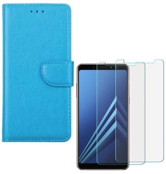 Samsung Galaxy A8 2018 Hoesjes – Portemonnee Hoes – Pasjeshouder – 2x Gehard Glas Screenprotector – Turquoise-Ilumina Benelux