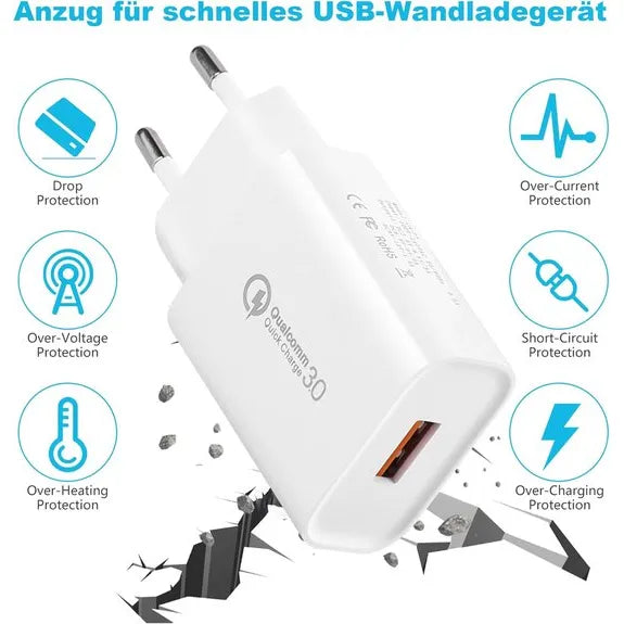 USB Oplader – Quick Charge 3.0 – 18W Snellader met USB-A naar USB-C Kabel – 1 Meter-Ilumina Benelux