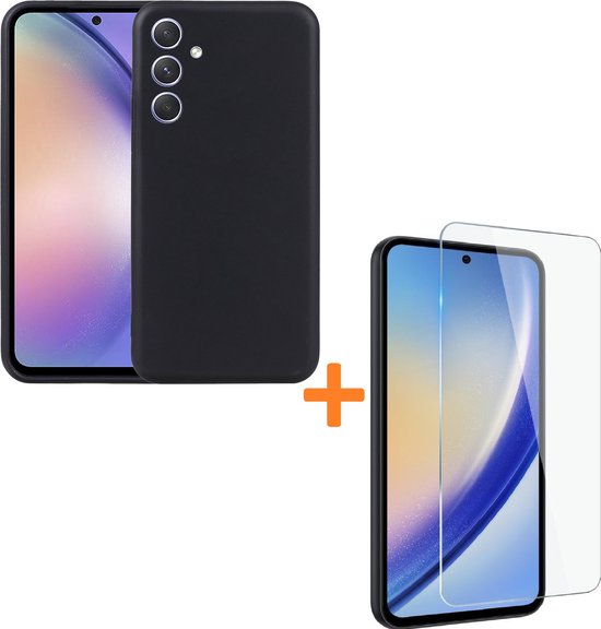 Samsung Galaxy A55 Hoesjes – Siliconen Backcover + 2-Pack Screenprotector – Gehard Glas – Anti-kras – Zwart-Ilumina Benelux