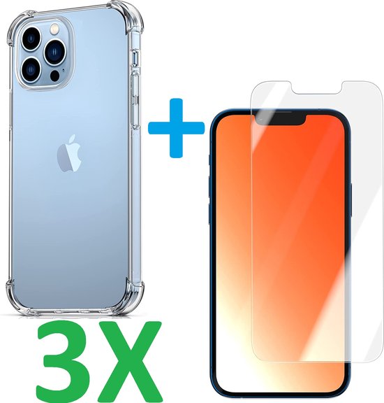 iPhone 13 Pro Max Hoesjes – Schokbestendige Siliconen Backcover – 3 Pack Screenprotector Gehard Glas – Transparant-Ilumina Benelux