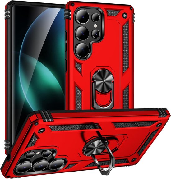 Samsung Galaxy S25 Ultra Hoesjes – Anti-Shock Hybride Ring Armor Backcover – Schokbestendig – Rood-Ilumina Benelux