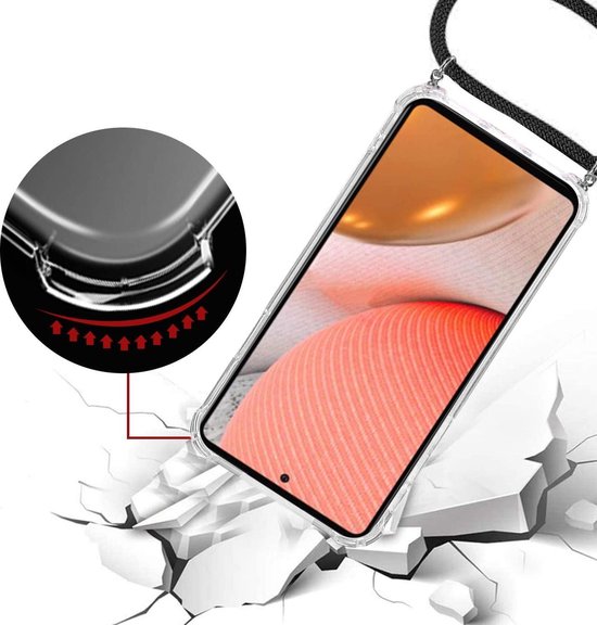 Samsung Galaxy A72 Hoesjes – Backcover met Koord – Schokbestendig – Draagriem Schouder/Nek – Zwart-Ilumina Benelux