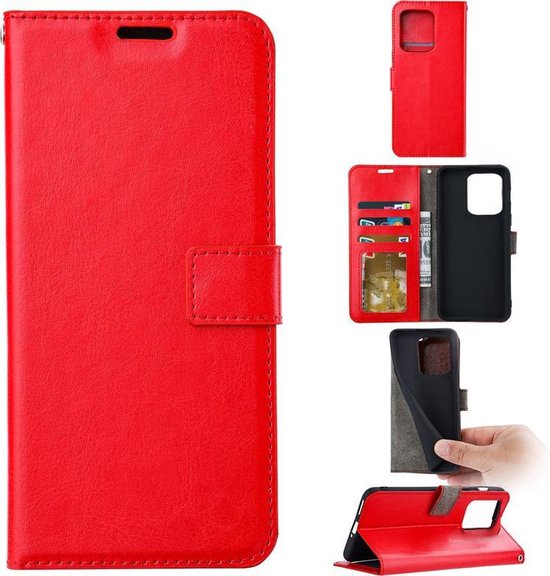 iPhone 16 Hoesjes – Bookcase Portemonnee Hoes – Pasjeshouder – Magneetsluiting – Rood + 2x Screenprotector Gehard Glas-Ilumina Benelux