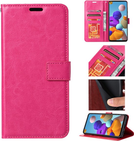 Samsung Galaxy S21 FE Hoesjes – Portemonnee Hoes – 2x Gehard Glas Screenprotector – Magneetsluiting – Roze-Ilumina Benelux
