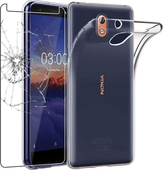 Nokia 5.1 Plus Hoesjes – Transparante Siliconen Backcover – Inclusief 2x Screenprotector Gehard Glas – Anti-kras-Ilumina Benelux