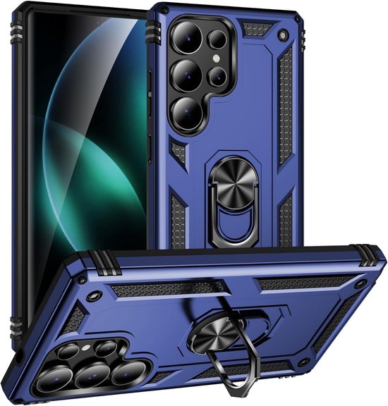 Samsung Galaxy S25 Ultra Hoesjes – Anti-Shock Hybride Ring Armor Backcover – Schokbestendig – Blauw-Ilumina Benelux