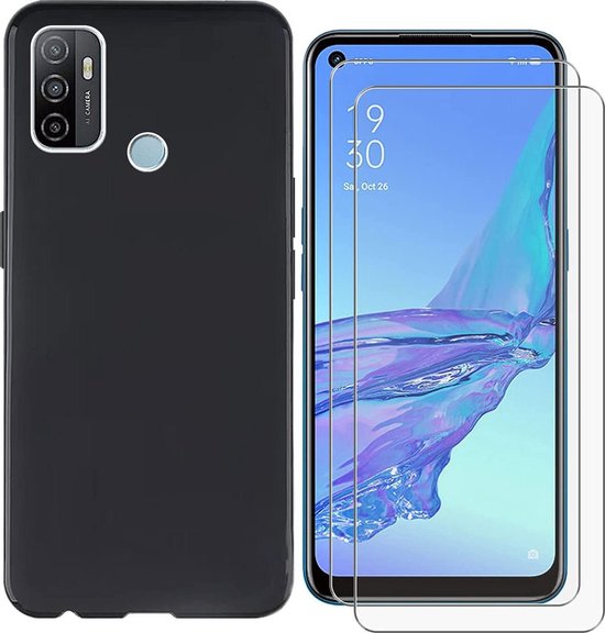 OPPO A53S Hoesjes – Siliconen Backcover – 2x Screenprotector Gehard Glas – Anti-kras – Zwart-Ilumina Benelux