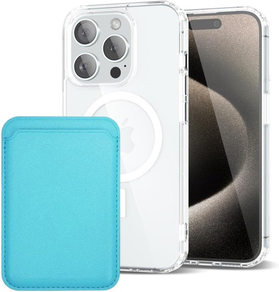 iPhone 15 Pro Max Hoesjes – Anti-Shock Backcover – MagSafe – Magnetische Pasjeshouder – Lichtblauw-Ilumina Benelux