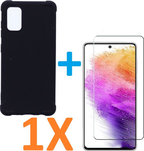 Samsung Galaxy A73 5G Hoesjes – Siliconen Backcover – Schokbestendig – 1x Glazen Screenprotector – Zwart-Ilumina Benelux