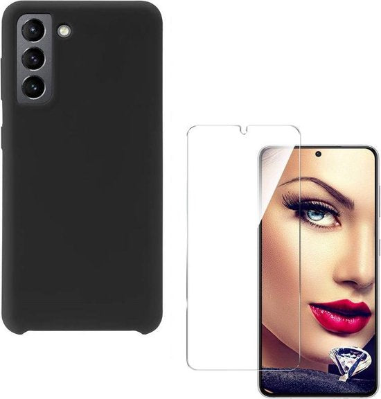 Samsung Galaxy S21 Plus Hoesjes – Liquid Siliconen Backcover – Soft Touch – Inclusief Screenprotector – Zwart-Ilumina Benelux
