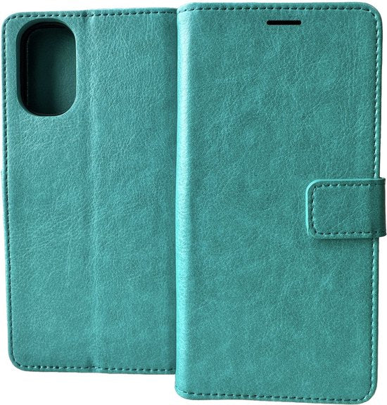 Motorola Moto E32 Hoesjes – Portemonnee Bookcase – Pasjeshouder – Magneetsluiting – Turquoise-Ilumina Benelux