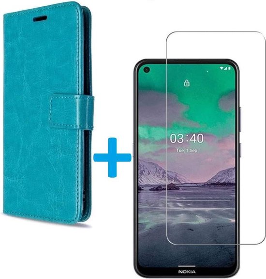 Nokia 5.4 / 3.4 Hoesjes – Bookcase Portemonnee – Magneetsluiting – 2x Screenprotector – Turquoise-Ilumina Benelux