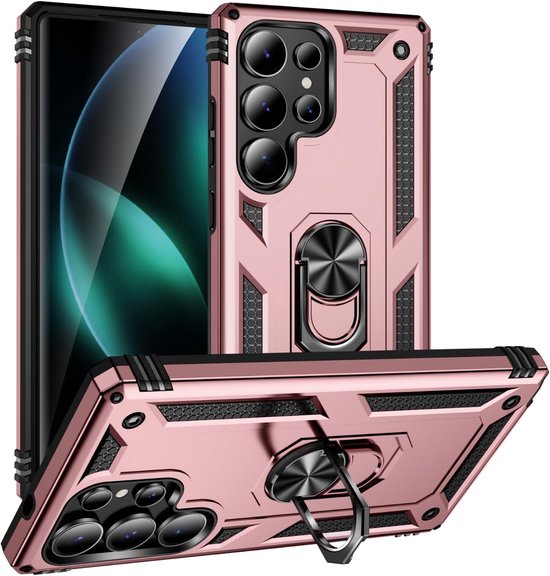 Samsung Galaxy S25 Ultra Hoesjes – Hybride Ring Armor Backcover – Schokbestendig Anti-Shock – Roségoud-Ilumina Benelux