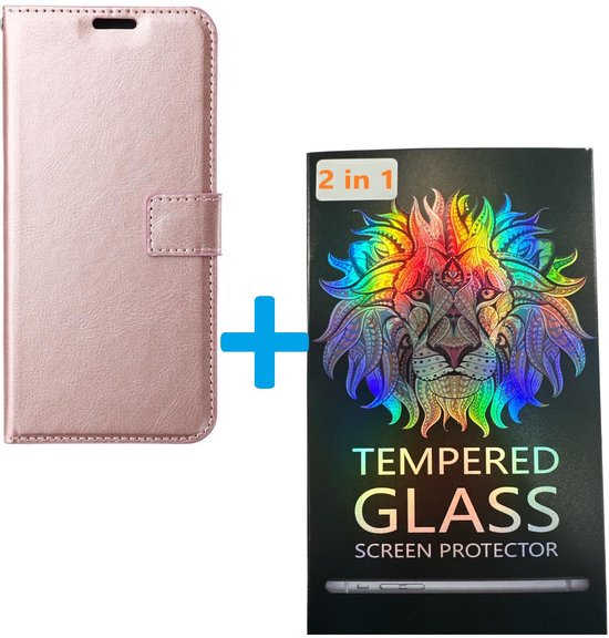 Portemonnee Book Case Hoesje + 2x Screenprotector Glas Geschikt voor: Samsung Galaxy A24 - Roségoud