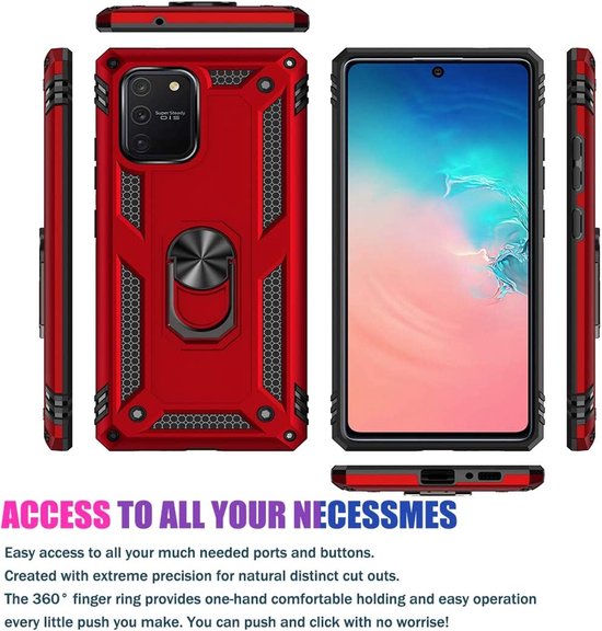 Samsung Galaxy S10 Lite Hoesjes – Ring Armor Backcover – 360° Draaibare Standaard – Magneet – Rood-Ilumina Benelux