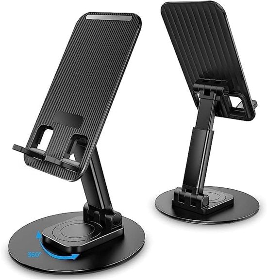 Telefoonhouder tafel – Verstelbaar & opvouwbaar – 360° draaibaar – Universeel voor smartphone/tablet/iPad/Kindle – Zwart-Ilumina Benelux