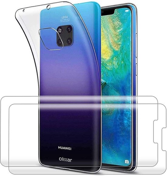 Huawei Mate 20 Pro Hoesjes – Transparante TPU Siliconen Backcover – Soft Case – 2x Gehard Glas Screenprotector-Ilumina Benelux