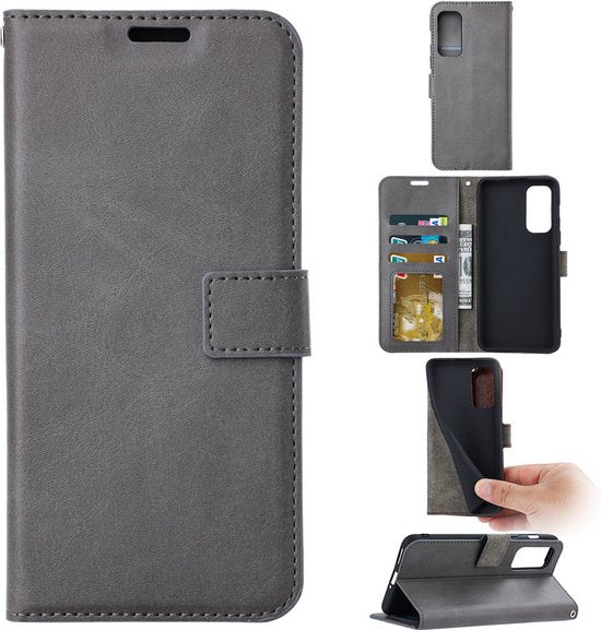 Samsung Galaxy A03 Core Hoesjes – Portemonnee Hoes – Pasjeshouder – 1x Gehard Glas Screenprotector – Grijs