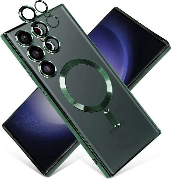 Samsung Galaxy S23 Ultra Hoesjes – Magnetische MagSafe Backcover – TPU – Camerabescherming – Groen-Ilumina Benelux