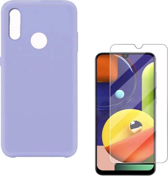 Liquid Silicone hoesje Geschikt voor: Samsung Galaxy A20S Soft Touch Flexible - Paars + 1x Screenprotector