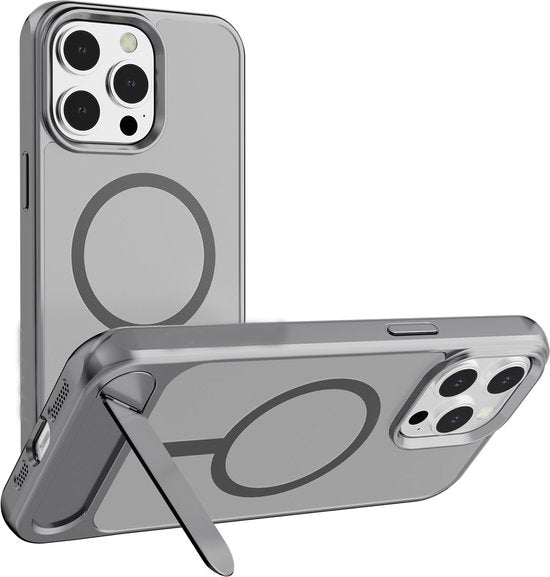 iPhone 15 Pro Max Hoesjes – Schokbestendige Backcover met Standfunctie – MagSafe Compatibel – Grijs-Ilumina Benelux