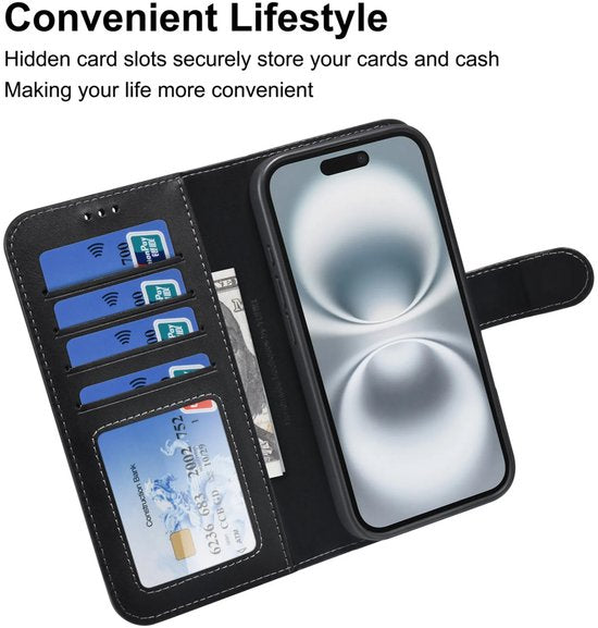 iPhone 16 Hoesjes – 2-in-1 Portemonnee Case – Magnetisch Afneembaar – Pasjeshouder – Zwart-Ilumina Benelux