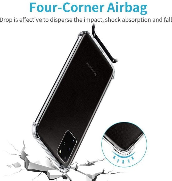 Samsung Galaxy S20 Plus Hoesjes – Backcover met Koord – Schokbestendig – Draagriem Schouder/Nek – Zwart-Ilumina Benelux