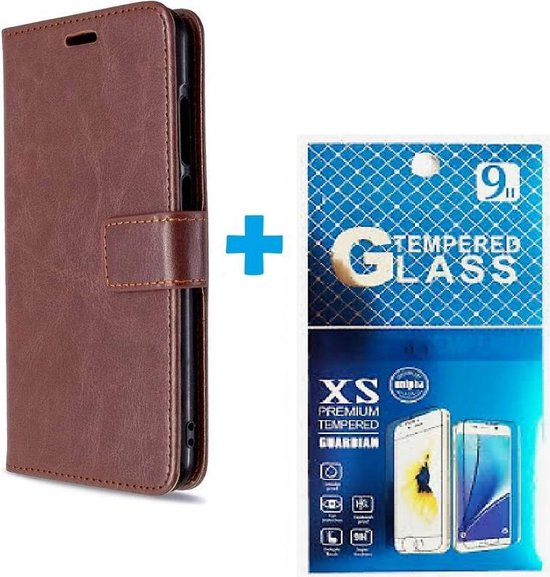 Portemonnee Book Case Hoesje + 2x Screenprotector Geschikt voor: Motorola One Action - Bruin