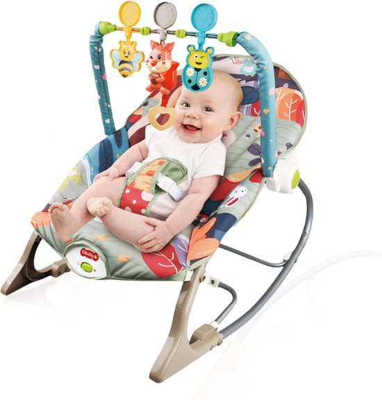 Wipstoel baby – Velox Goods VL-514 – Trillingen & muziek – Verstelbare rugleuning en speelboog – Inklapbaar – Grijs/Beige-Wipstoel-Ilumina Benelux