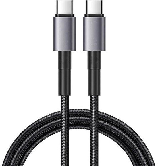 USB-C kabel – Geschikt voor iPhone 15/16 & MacBook – 100W snelladen – 2 meter – Nylon gevlochten – Zwart-USB-Kabels-Ilumina Benelux