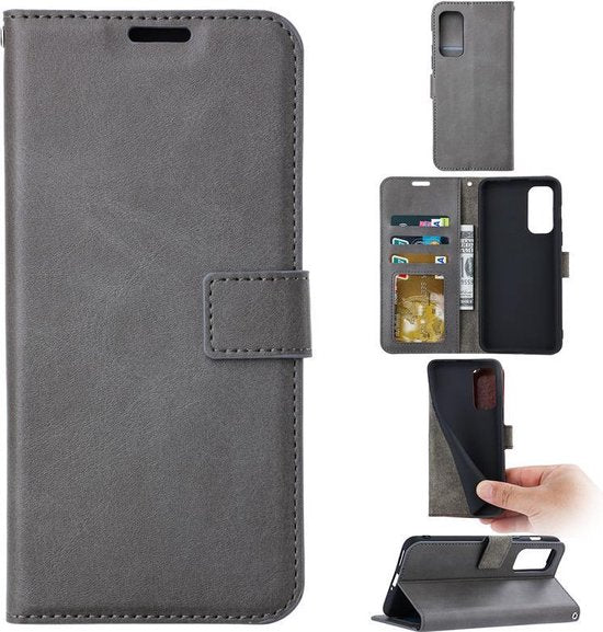Motorola Edge 20 Pro Hoesjes – Portemonnee Book Case – Magneetsluiting – Pasjeshouder – 2x Screenprotector – Grijs-Ilumina Benelux