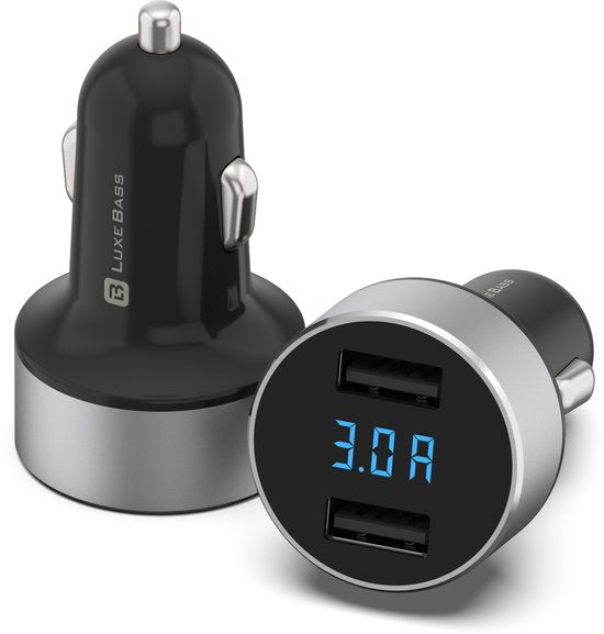 Autolader – Dual USB Poorten – 36W Snellader – LED Scherm-Oplader-Ilumina Benelux