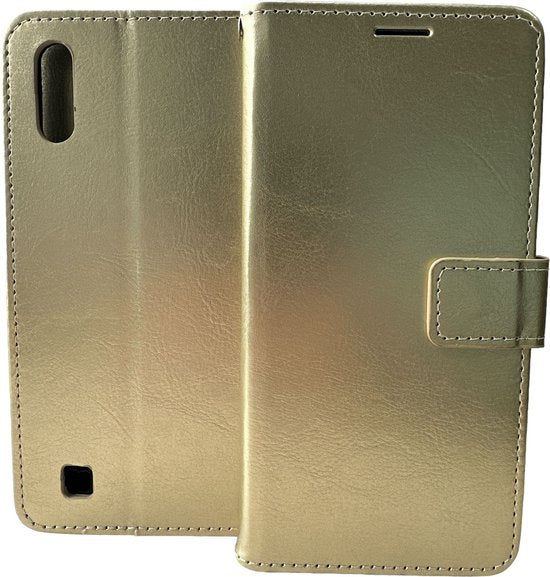 Samsung Galaxy A10 Hoesjes – Portemonnee Hoes – 2 Pack Screenprotector – Pasjeshouder – Goud-Ilumina Benelux