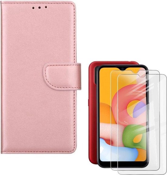Samsung Galaxy M10 Hoesjes – Portemonnee Hoes – Pasjeshouder – 2x Gehard Glas Screenprotector – Roségoud-Ilumina Benelux