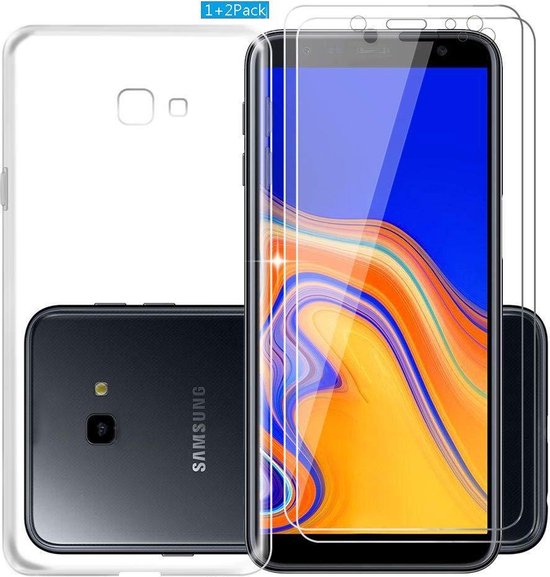 Samsung Galaxy J4 2018 Hoesjes – Transparante TPU Siliconen Backcover – 2x Gehard Glas Screenprotector-Ilumina Benelux