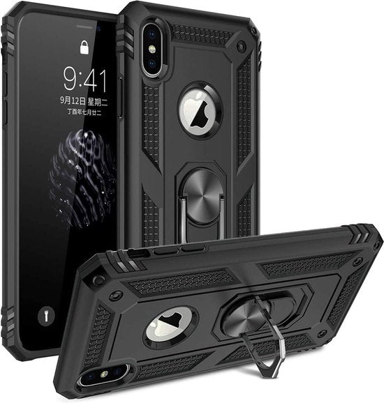 iPhone XS Max Hoesjes – Ring Armor Backcover – 360° Draaibare Kickstand Ring – Magneet – Zwart-Ilumina Benelux