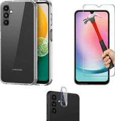 Samsung Galaxy A34 Hoesjes – Siliconen Backcover – Transparant – Incl. Screenprotector Gehard Glas + Camera Lens Protector – Clear