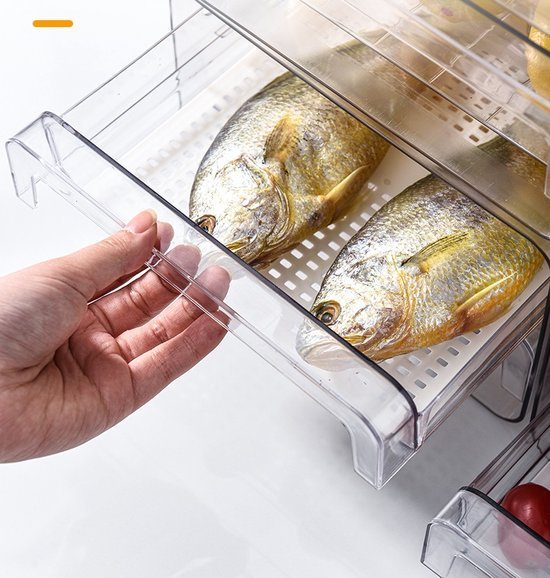 Koelkast organizer – Stapelbare PET opbergbox lade – Voor groente, fruit & vlees – 24×21,5×14 cm – Transparant-Keukenkastorganizer-Ilumina Benelux