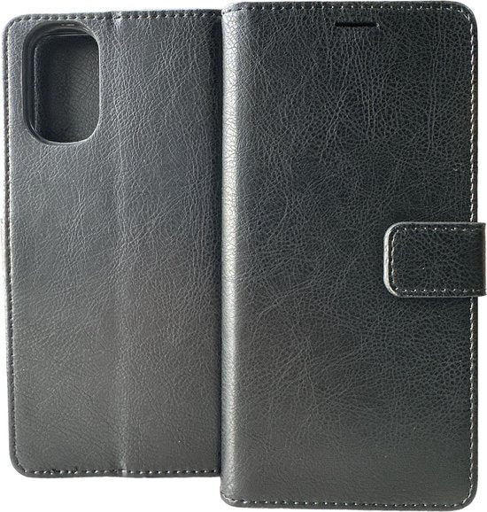 Motorola Moto E32/E32s Hoesjes – Portemonnee Bookcase – Magneetsluiting – 2x Gehard Glas – Zwart-Ilumina Benelux