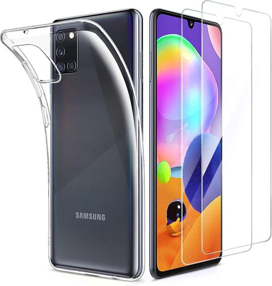 Samsung Galaxy M31s Hoesjes – Transparante Siliconen Backcover – Inclusief 2x Screenprotector Gehard Glas – Anti-kras-Ilumina Benelux
