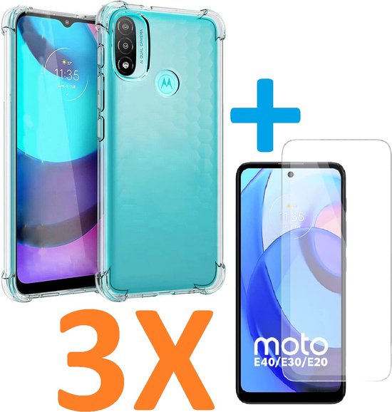 Motorola Moto E20/E30/E40 Hoesjes – Soft TPU Siliconen Backcover – Schokbestendig – Incl. 3x Screenprotector – Transparant-Ilumina Benelux