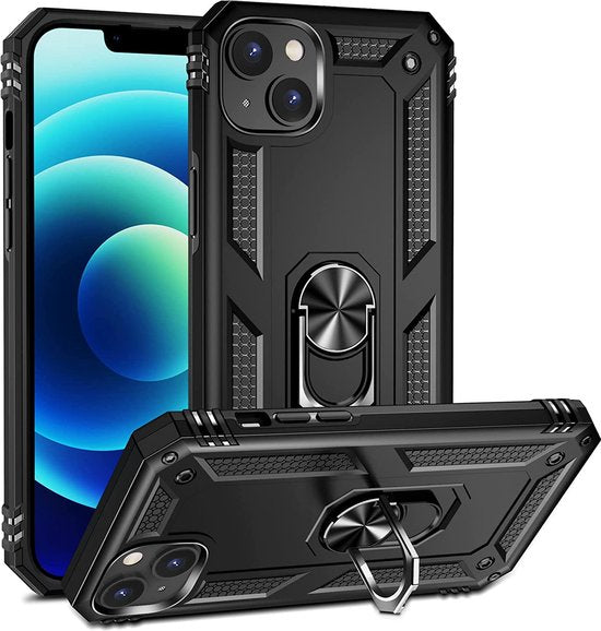 iPhone 14 Plus Hoesjes – Anti-Shock Hybride Backcover – Ringhouder – Armor Bescherming – Zwart-Ilumina Benelux