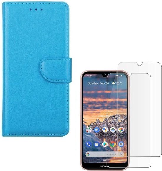 Nokia 3.2 Hoesjes – Portemonnee Hoes – Pasjeshouder – Magneetsluiting – Turquoise + 2x Screenprotector-Ilumina Benelux