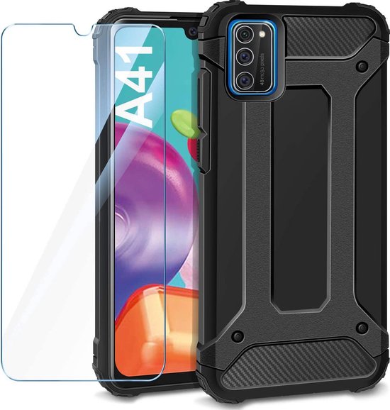 Samsung Galaxy A41 Hoesjes – Heavy Duty Backcover – Schokbestendig – Incl. Gehard Glas Screenprotector – Zwart-Ilumina Benelux